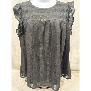 Fashion Womens Black Lace Ruffle Cap Sleeve Pleated Blouse Top Size Large NWT